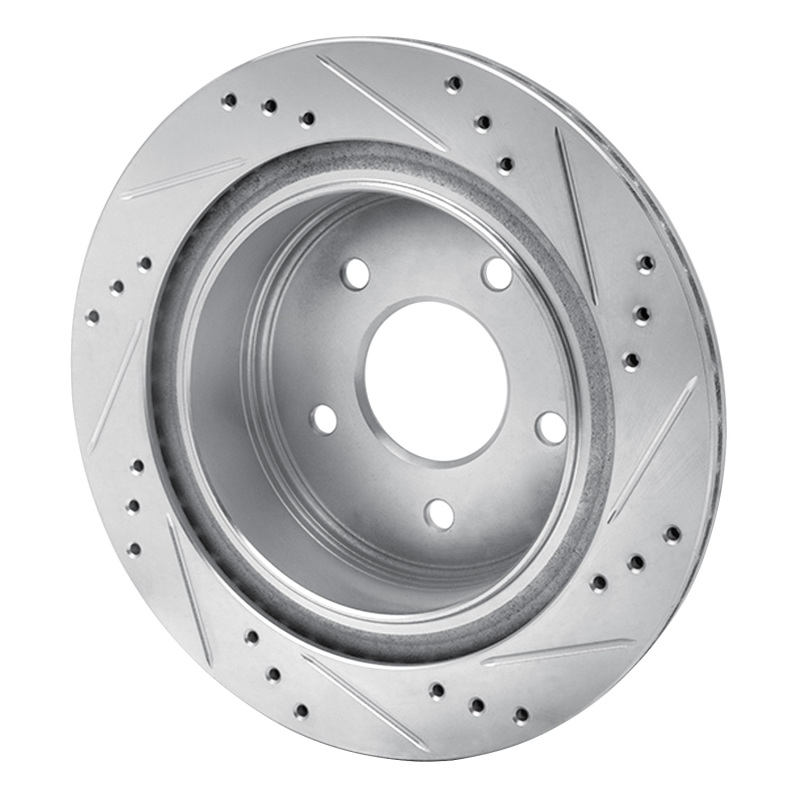 Infiniti G35 Brake Rotor (1) - Rear Left - R1 Concepts - Drilled & Slotted - Silver - `02-`25